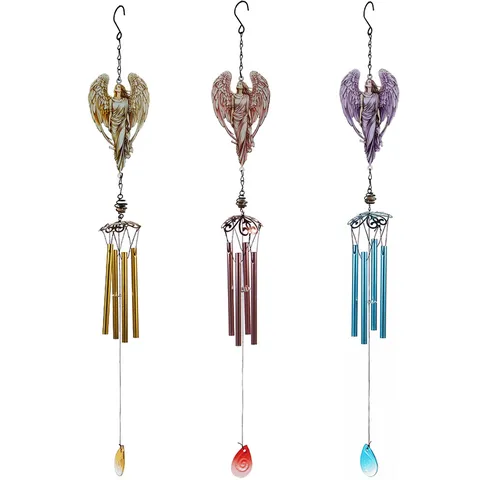 Double Sided Angel Wind Chimes Metal Bells Aluminum Tubes Outdoor Garden Yard Hanging Decoration Retro Angel Memorial Gift