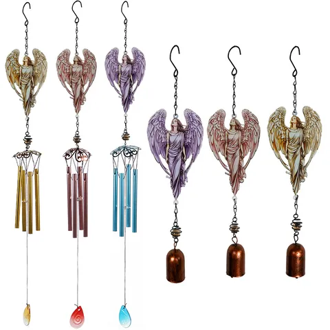 Double Sided Angel Wind Chimes Metal Bells Aluminum Tubes Outdoor Garden Yard Hanging Decoration Retro Angel Memorial Gift
