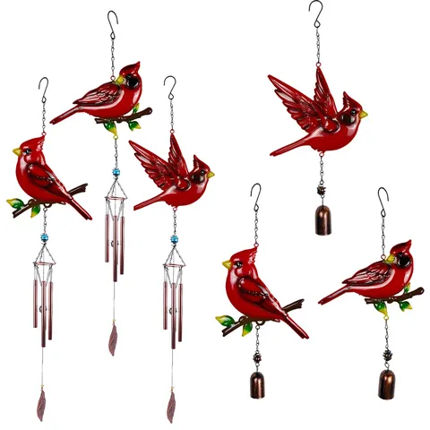 IJzeren Rode Kardinaal Vogel Windgong Metalen Aluminium Buizen Hangende Bellen Buiten Tuin Decoratie Pastorale Stijl Cadeau