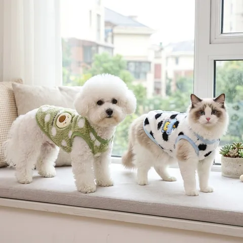 Gilet en Polaire pour Animaux de Compagnie Dessin Animé pour Petits Moyens Chiens Chats Chaud Automne Hiver Vêtements Sans Manches Motif Éléphant Avocat