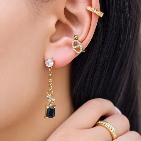 Orecchini Pendenti in Acciaio Inossidabile con Strass Colorati per Donna Placcati in Oro Quadrati Geometrici con Catena Lunga