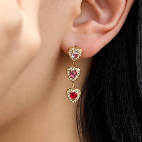 Orecchini Pendenti a Cuore in Acciaio Inossidabile con Zirconia per Donna Placcati in Oro a Tre Strati Nappa Orecchini Stile INS Gioielli di Moda