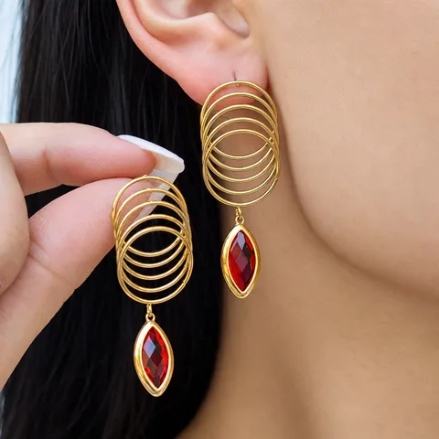 Orecchini a Goccia in Acciaio Inossidabile a Cerchi Multistrato per Donna Orecchini con Strass e Pietra in Vetro Marquise Placcati Oro