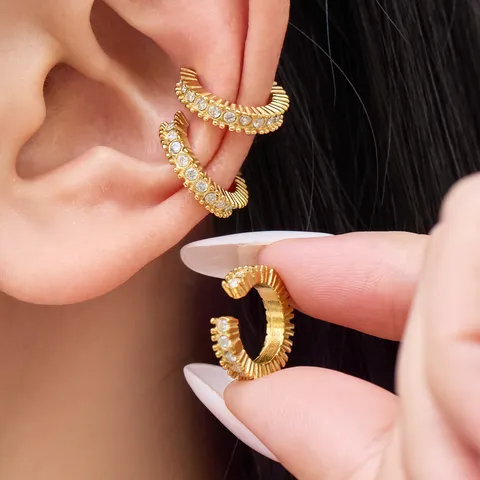 Orecchini a Clip a C in Acciaio Inossidabile Placcato Oro 18K Con Strass Senza Perforazione Per Donna Gioielli di Moda Minimalista