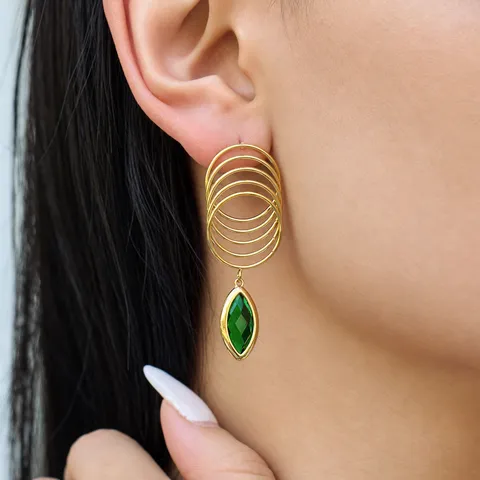 Orecchini a Goccia in Acciaio Inossidabile a Cerchi Multistrato per Donna Orecchini con Strass e Pietra in Vetro Marquise Placcati Oro