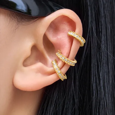 Orecchini a Clip a C in Acciaio Inossidabile Placcato Oro 18K Con Strass Senza Perforazione Per Donna Gioielli di Moda Minimalista