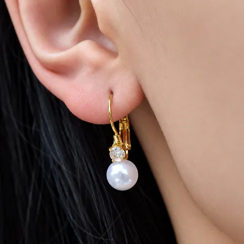 Orecchini Pendenti in Acciaio Inossidabile Placcato Oro 18K per Donna Con Zirconia E Perla Artificiale Gioielli Eleganti