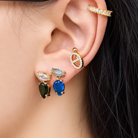 Orecchini Pendenti Vintage Francese in Acciaio Inossidabile Placcato Oro 18K PVD con Zirconia a Goccia per Donna Gioielli Eleganti