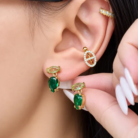 Orecchini Pendenti Vintage Francese in Acciaio Inossidabile Placcato Oro 18K PVD con Zirconia a Goccia per Donna Gioielli Eleganti