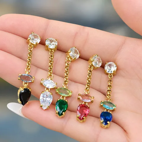 Orecchini Pendenti in Acciaio Inossidabile con Zirconia Colorata Per Donna Placcati in Oro Nappina Lunghe Gioielli di Lusso