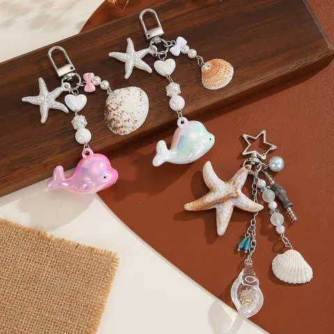 Ocean Series Keychain Sweet Cute Dolphin Starfish Shell Alloy Drip Oil Bag Charm Pendant Jewelry Gift For Women