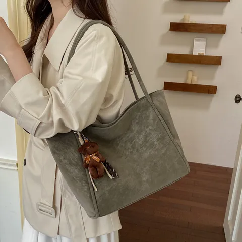 Large Capacity Retro Suede Tote Bag Minimalist Urban Slouchy Shoulder Handbag For Women Daily Commuting Suede Bag
