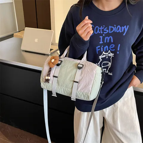 Women Color Block Nylon Shoulder Bag Large Capacity Lightweight Crossbody Bag For Casual Daily Commuting Work Shopping