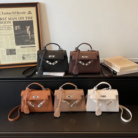 Trendy Women PU Leather Lychee Grain Handbag Retro Shoulder Crossbody Bag For Daily Commute Versatile Small Square Top Handle Bag