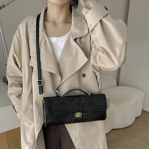 Women Crocodile Pattern PU Leather Handbag Fashion Large Capacity Commuter Shoulder Bag Vintage Flap Crossbody Underarm Bag
