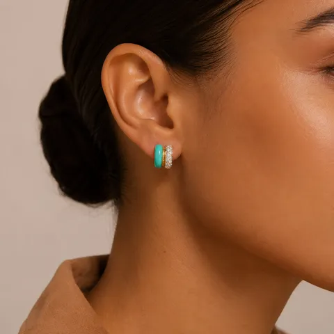 French Retro Geometric Stud Earrings Gold Plated Brass Artificial Turquoise Rhinestone C-Shape Earrings For Women Niche Design Jewelry
