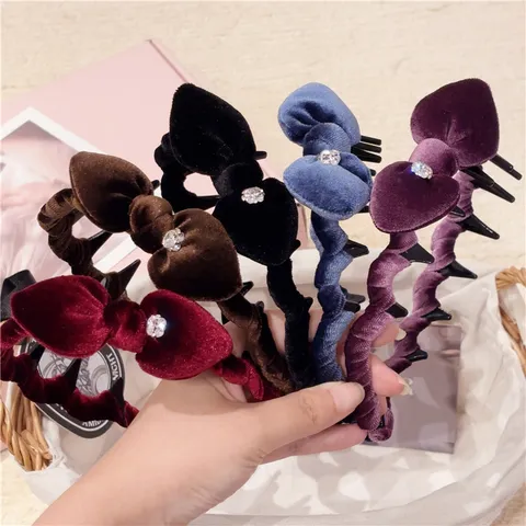 Sweet Velvet Bow Headband Padded High Top Hair Hoop For Women Rhinestone Knot Hairband Ins Style Hair Accessories Headwear