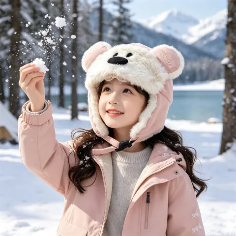 Colbacco per Bambini Orsetto Cartone Animato Antivento Caldo Cappello con Paraorecchie in Peluche per Ragazzi Ragazze Inverno All'aperto