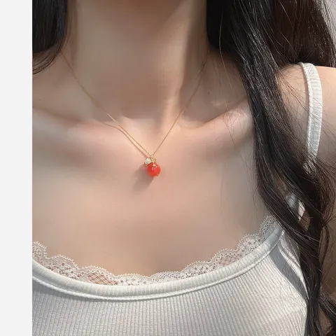 Pendentif Seul Sans Chaîne en Argent Sterling 925 Style Chinois Forme Sac d'Argent Avec Agate Rouge et Strass Bijoux Vintage Femmes
