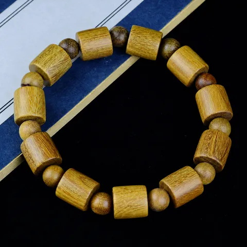 Natural Wood Beaded Bracelet African Blackwood Sandalwood Barrel Beads Hand Polished Ethnic Zen Jewelry For Men Women