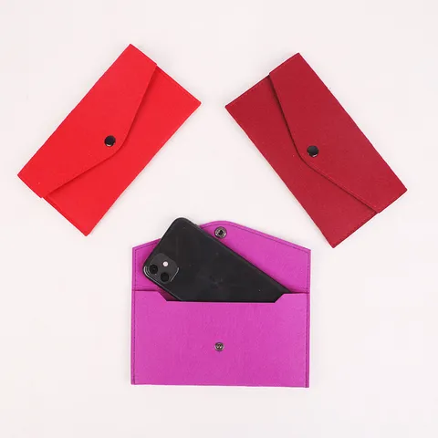 Minimalist Felt Mobile Phone Pouch Envelope Style Snap Button Closure Soft Wool Blend Fabric Storage Bag Universal Protective Case