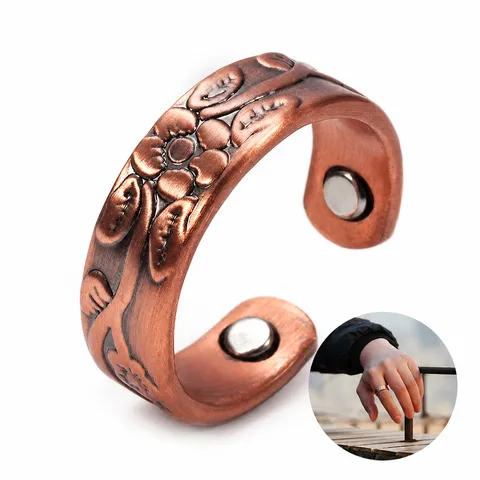 Adjustable Floral Copper Magnetic Ring Vintage Open Copper Ring For Women Fashion Jewelry Finger Ring Gift