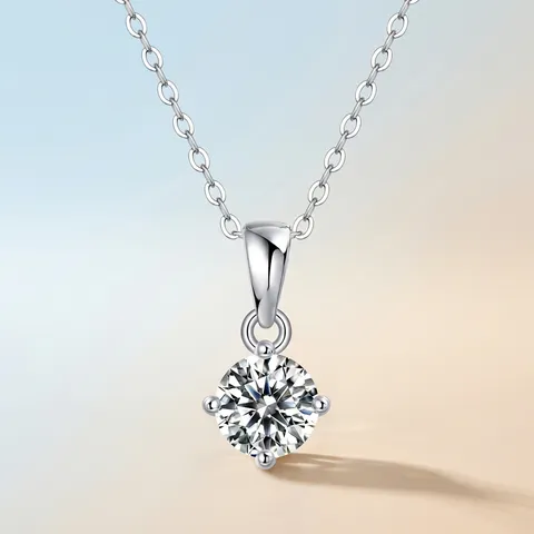 925 Sterling Silver Moissanite Pendant Necklace Round Cut Solitaire For Women Minimalist D Color VVS1 Clarity Jewelry Gift