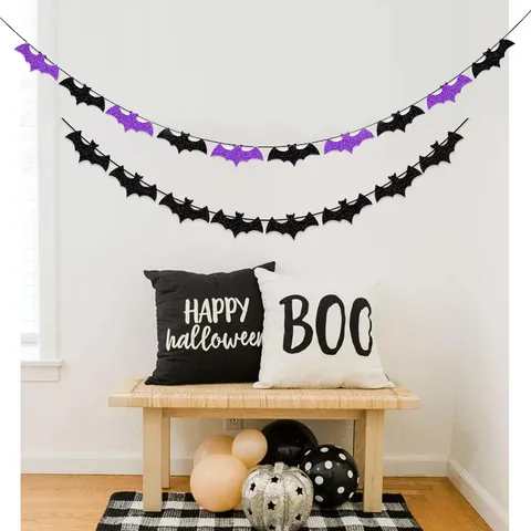 Halloween Party Decoration Glitter Bat Blood Drip Banner Horror Purple Black Red Paper Garland For Festive Indoor Outdoor Event Decor