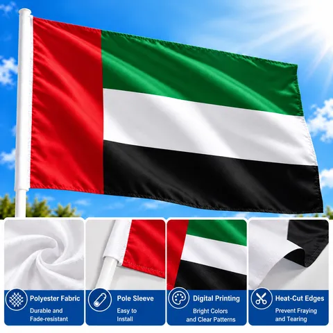 Drapeau National des Émirats Arabes Unis en Polyester Bannière des EAU pour Décoration Intérieure Extérieure Événements Festival Célébration