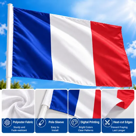 Drapeau National France Polyester Tricolore Rayures Décoration Maison Événements Sportifs Œillets Renforcé Double Couture Bannière