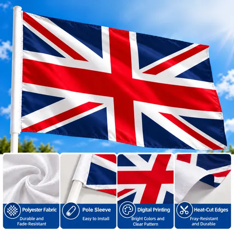 United Kingdom Union Jack And England St George Cross National Flag Polyester Banner With Brass Grommets For Decoration