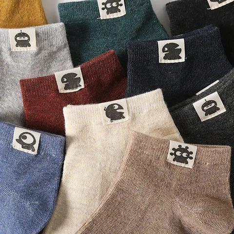 Men's Vintage Cotton Blend Low Cut No Show Socks With Cartoon Patch Breathable Casual Invisible Short Socks