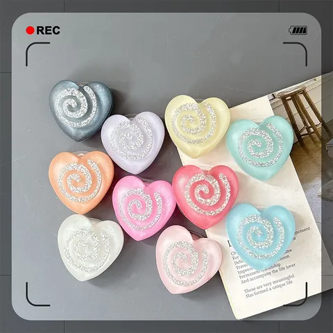 Heart Shaped Spiral Pattern Pearlescent Glitter Phone Grip Tok Stand Holder For Desktop Phone Case Accessories For Women