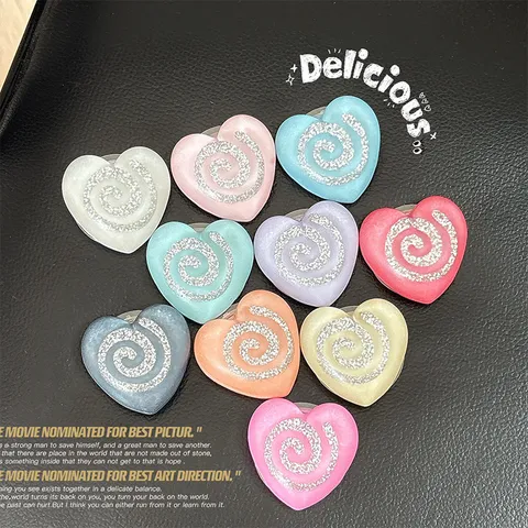 Heart Shaped Spiral Pattern Pearlescent Glitter Phone Grip Tok Stand Holder For Desktop Phone Case Accessories For Women