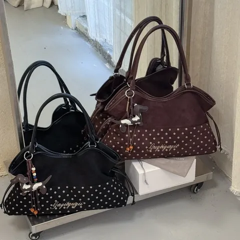 Dames Grote Capaciteit PU Lederen Tote Tas Mode Koreaanse Stijl Stippen Luipaardprint Schoudertas Met Leuke Dierlijke Hanger