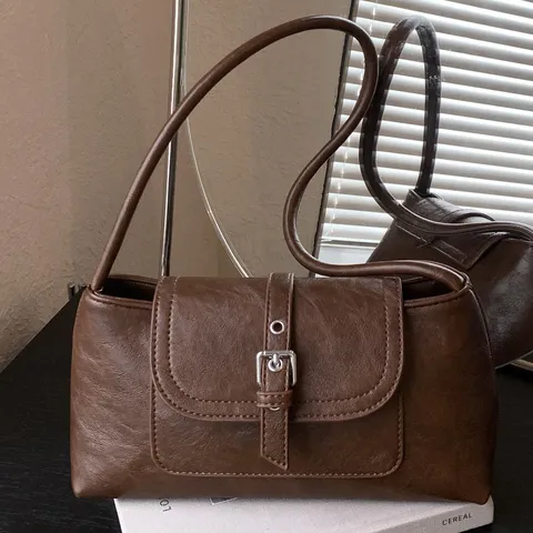Borsa Sotto l'Ascella in Pelle PU Vintage per Donna Borsa a Tracolla Minimalista Con Fibbia in Metallo Borsa a Tracolla Singola Daily Lady Purse