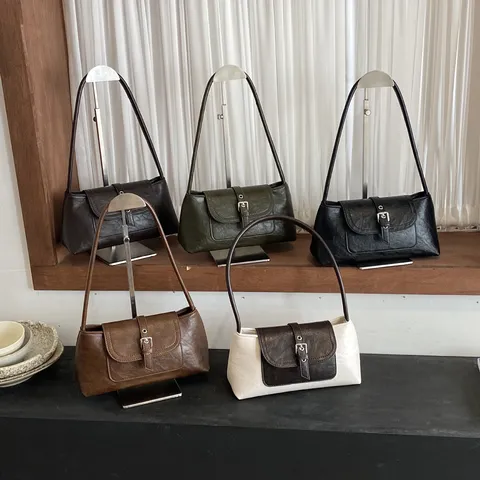 Borsa Sotto l'Ascella in Pelle PU Vintage per Donna Borsa a Tracolla Minimalista Con Fibbia in Metallo Borsa a Tracolla Singola Daily Lady Purse