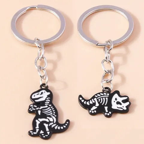 Kreatives Dinosaurier Skelett Fossil Schlüsselanhänger Set Acryl T-Rex Triceratops Taschenanhänger Cartoon Tier Schlüsselring Mode Schmuck Zubehör