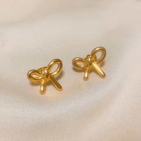 Bow Stud Earrings Titanium Steel 18K Gold Plated European Style Minimalist Geometric Ribbon Earrings For Women Daily Jewelry