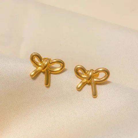 Bow Stud Earrings Titanium Steel 18K Gold Plated European Style Minimalist Geometric Ribbon Earrings For Women Daily Jewelry
