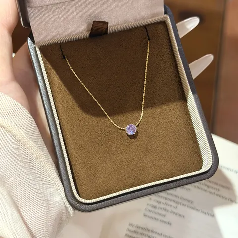 Elegant Six-Claw Zirconia Pendant Necklace For Women Titanium Steel 18K Gold Plated Snake Chain Simple Exquisite Jewelry Gift