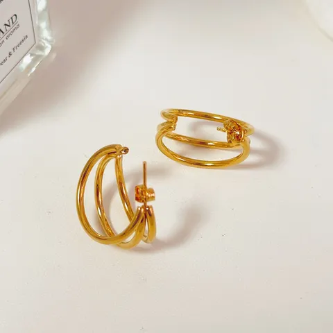 Minimalist Titanium Steel C-Shaped Multi-Layer Stud Earrings For Women Fashionable Gold Stainless Steel Geometric Jewelry