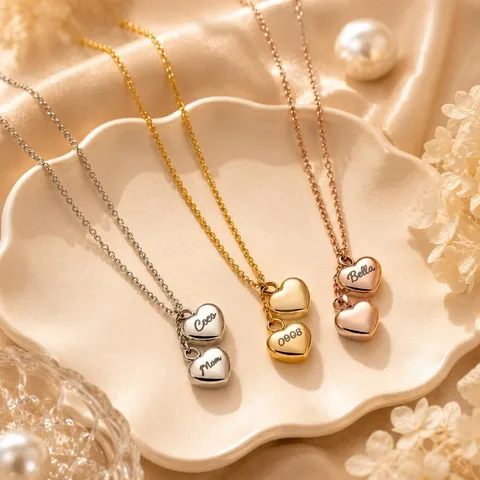 Collier Urne Double Cœur en Acier Inoxydable Personnalisé Gravure Laser Bijoux de Crémation Souvenir Cadeau Commémoratif pour Cendres Femmes