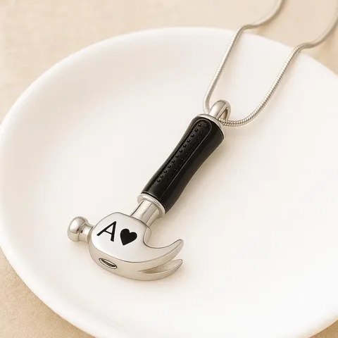 Collier Urne Marteau en Acier Inoxydable pour Cendres Bijou Commémoratif Personnalisé Pendentif pour Souvenir Humain Animaux