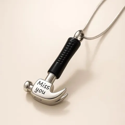 Collier Urne Marteau en Acier Inoxydable pour Cendres Bijou Commémoratif Personnalisé Pendentif pour Souvenir Humain Animaux