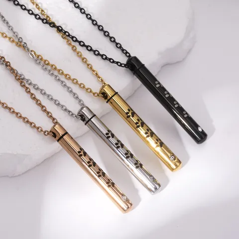 Collier Pendentif Cylindre Commémoratif pour Animaux de Compagnie en Acier Inoxydable Empreinte de Patte Bijoux de Crémation Souvenir