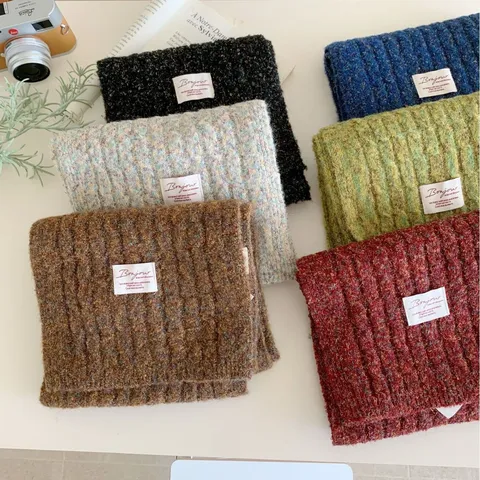 Koreanischer Stil Verdickter Wollmischung Strickschal Für Damen Winter Warm Weich Rippen Mehrfarbig Halstuch Zubehör