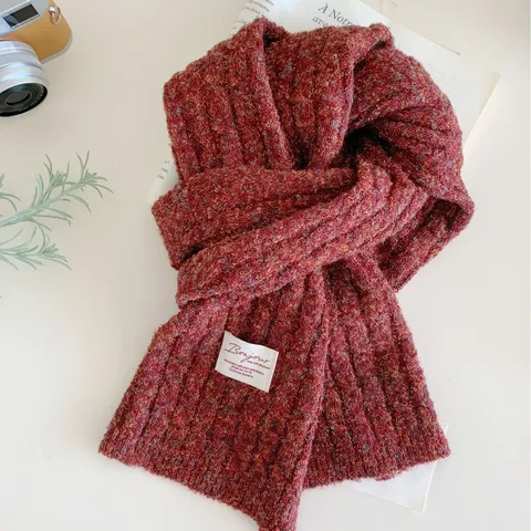 Koreanischer Stil Verdickter Wollmischung Strickschal Für Damen Winter Warm Weich Rippen Mehrfarbig Halstuch Zubehör