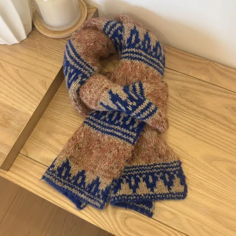 Fair Isle Strickschal Für Damen Winter Dick Warm Wollmischung Retro Geometrisches Muster Halswärmer Weicher Schal