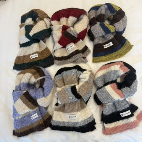 Winter Gestrickt Wollmischung Gestreifter Schal Für Damen Herren Dopamin Farbe Regenbogen Warm Weich Gebürstet Langer Schal Mode Accessoire